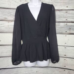 Maurices Women’s Black Long Sleeve Smocked Waist Peplum Blouse Size XXL